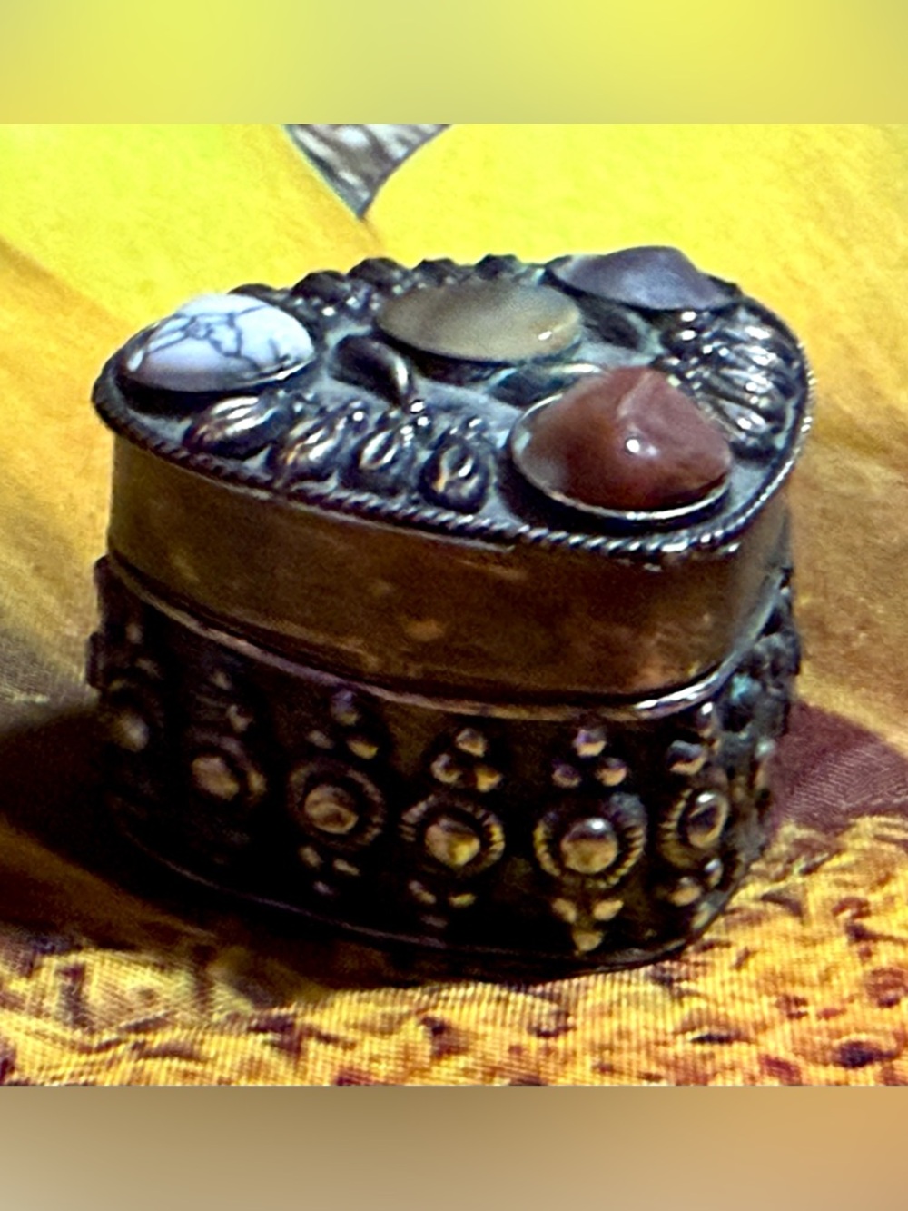 Witchy Vintage Trinket Box with Gemstones – Velvet Lined Altar Box